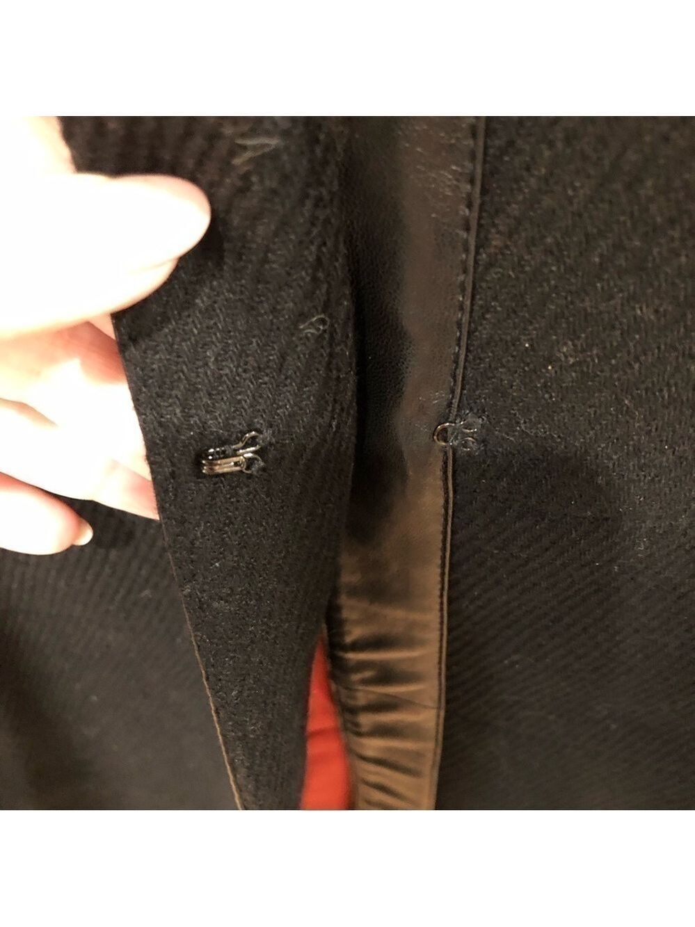 KNEE length wool blend coat with leather trim from Doncaster Collection. Size 12 - Picture 10 of 10